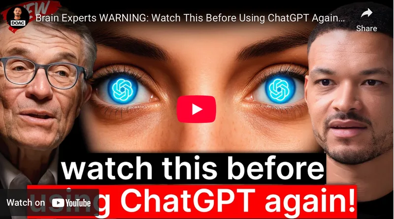 YouTube video thumbnail featuring experts discussing AI's effect on the developing brain